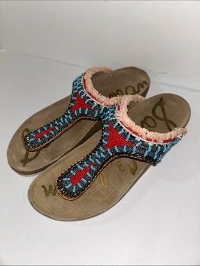 Sam Edelman Beaded Thong Sandals in Blue and Red